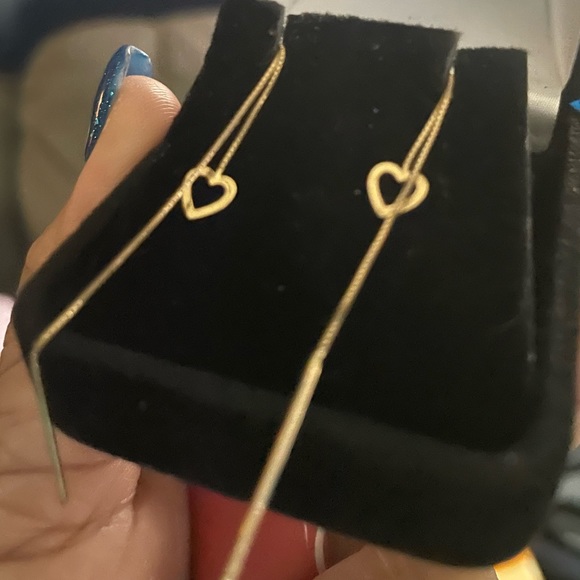 Reserved 14K dangle, solid yellow gold heart earrings - Picture 3 of 4